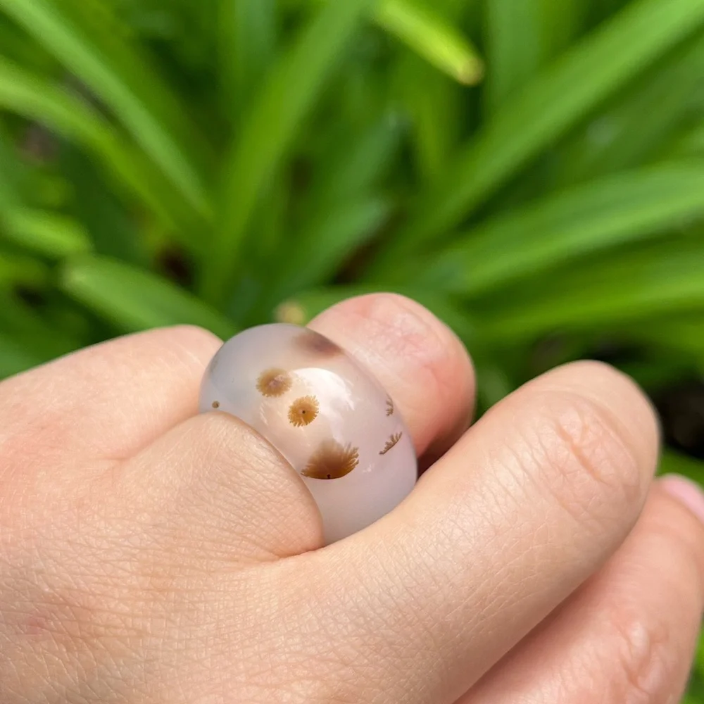 Size 6‎ Unique chunky Dendritic Agate Band Ring 0086